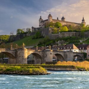 Scenic view of Marienberg Castle and Old Main Bridge over the river in Würzburg, Germany.