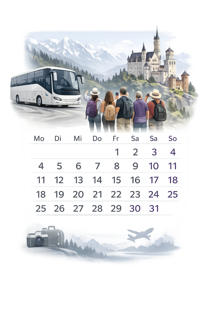 Kulturelle Reiseziele im Kalender-Design